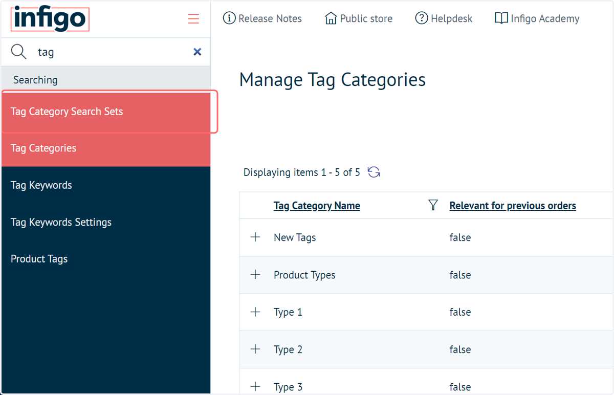 Navigate to Tag Category Search Sets