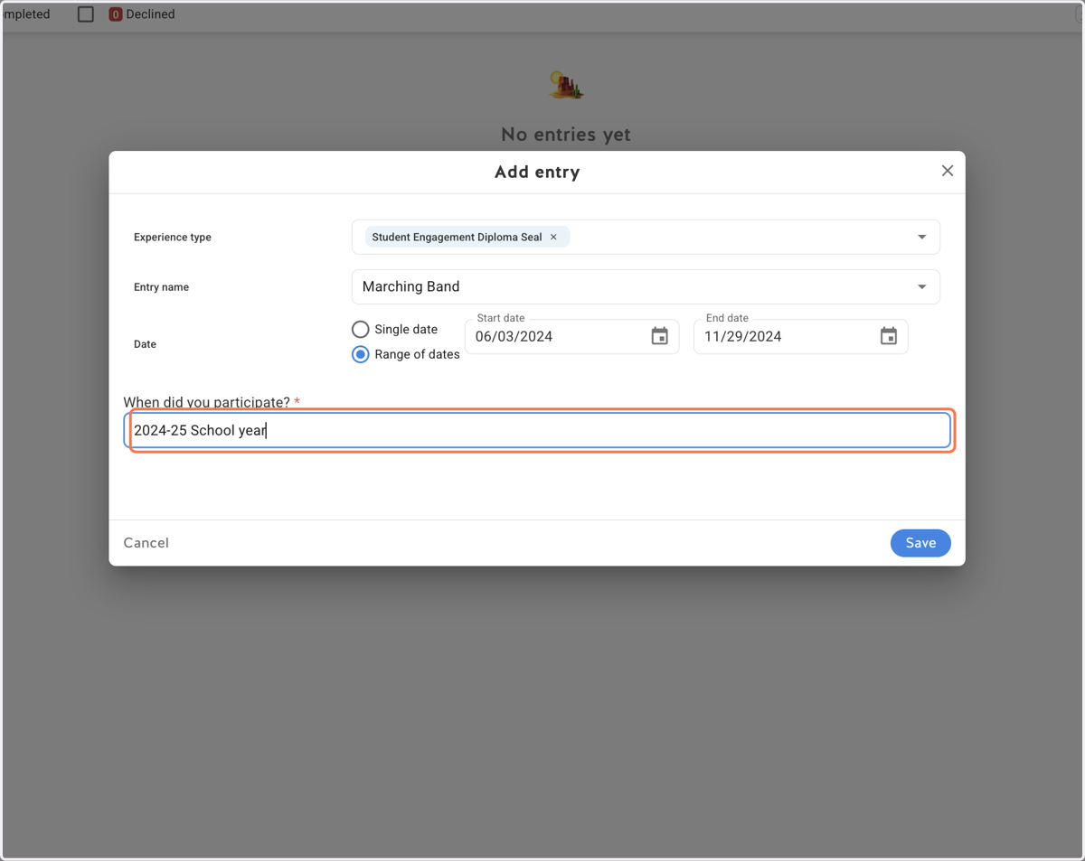 Provide when you participated