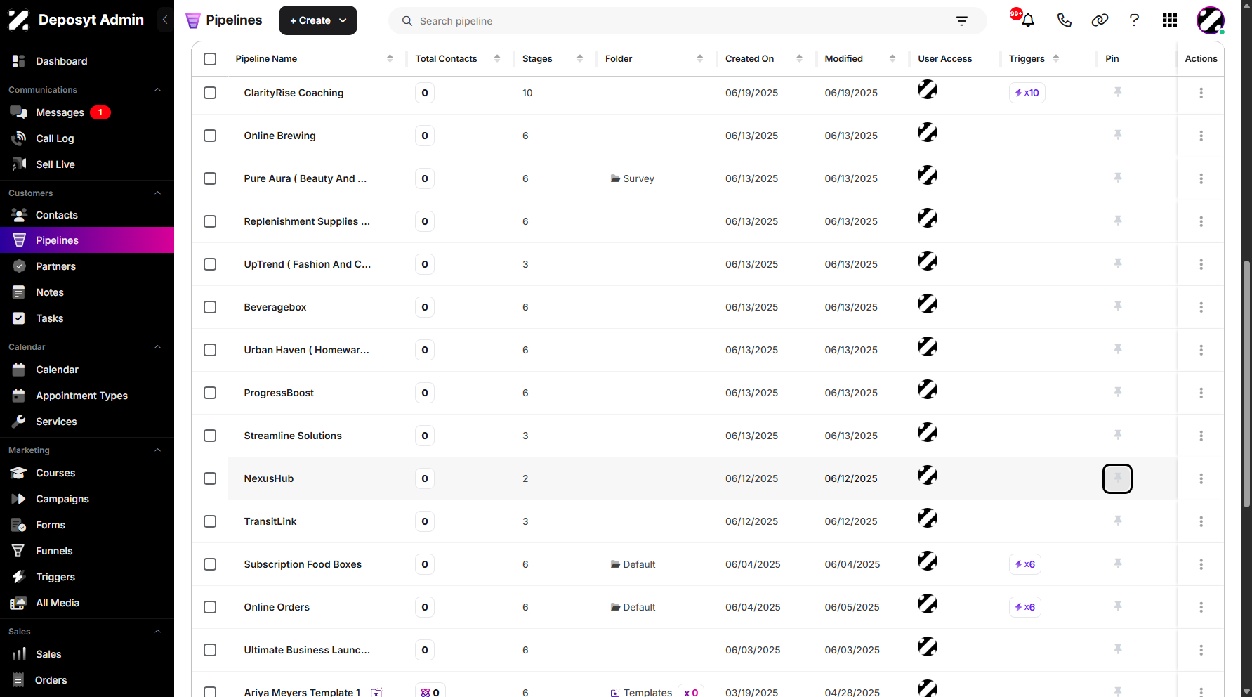 Step 6: Click the Pin button after selecting a pipeline.