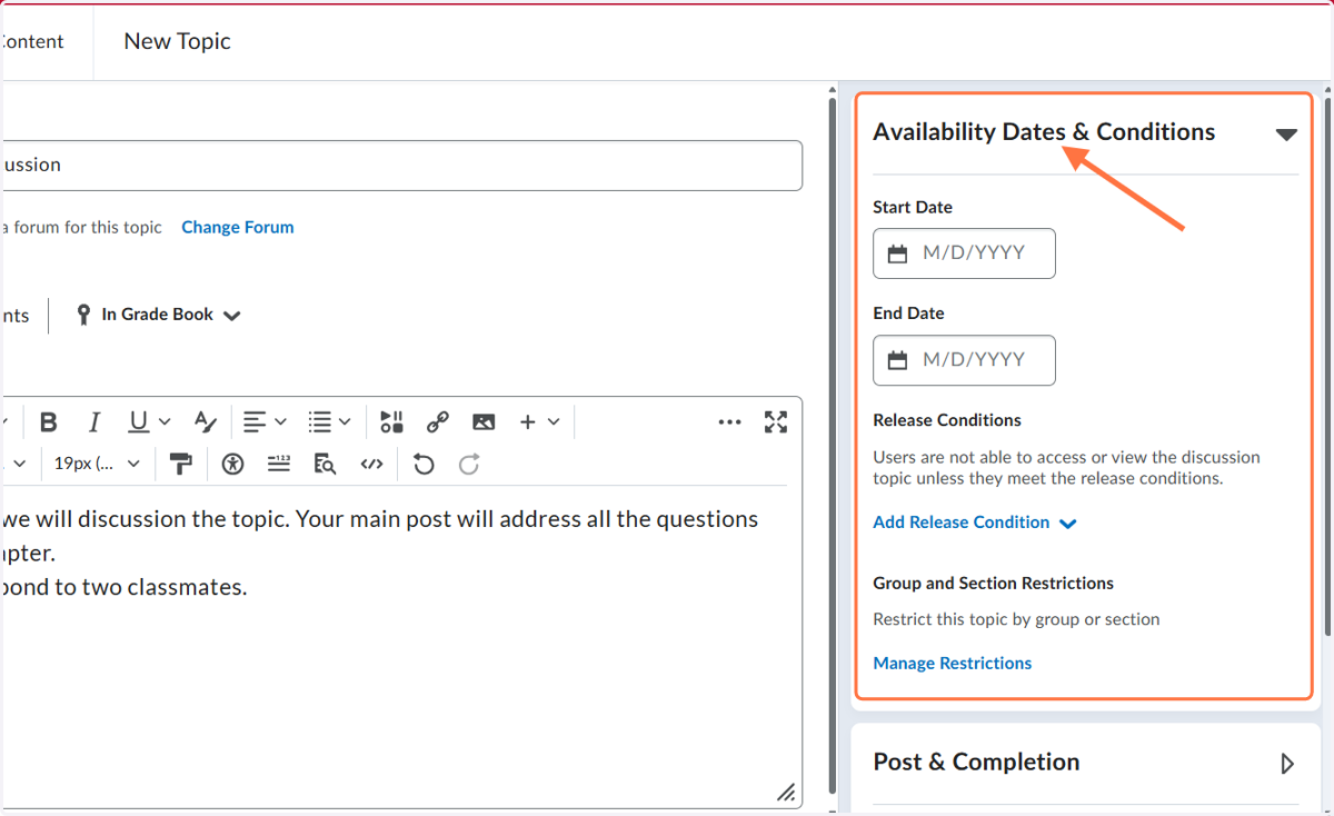 Click Availability Dates and Conditions