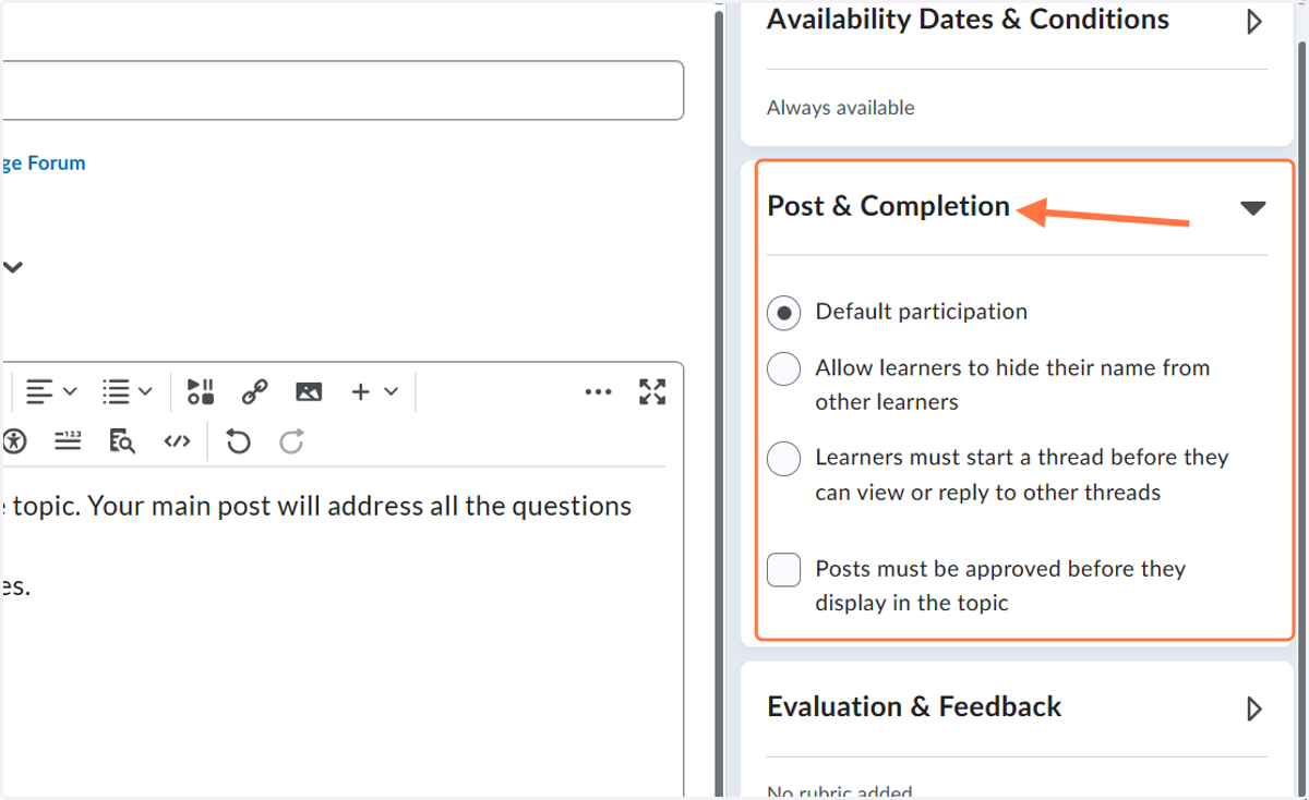 Click on Post & Completion