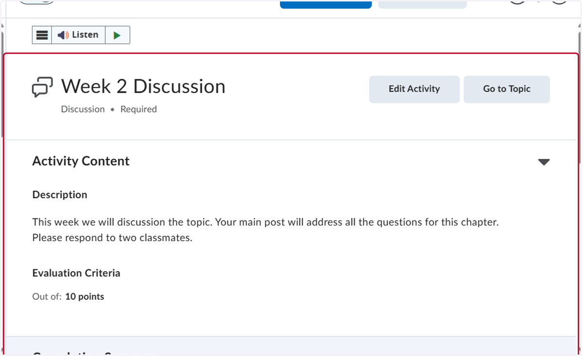 This is what your discussion will look like when you are done.