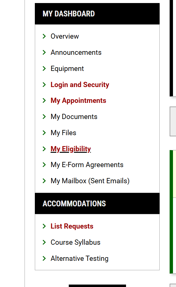 On the left side menu on your homepage, click on "My Eligibility."