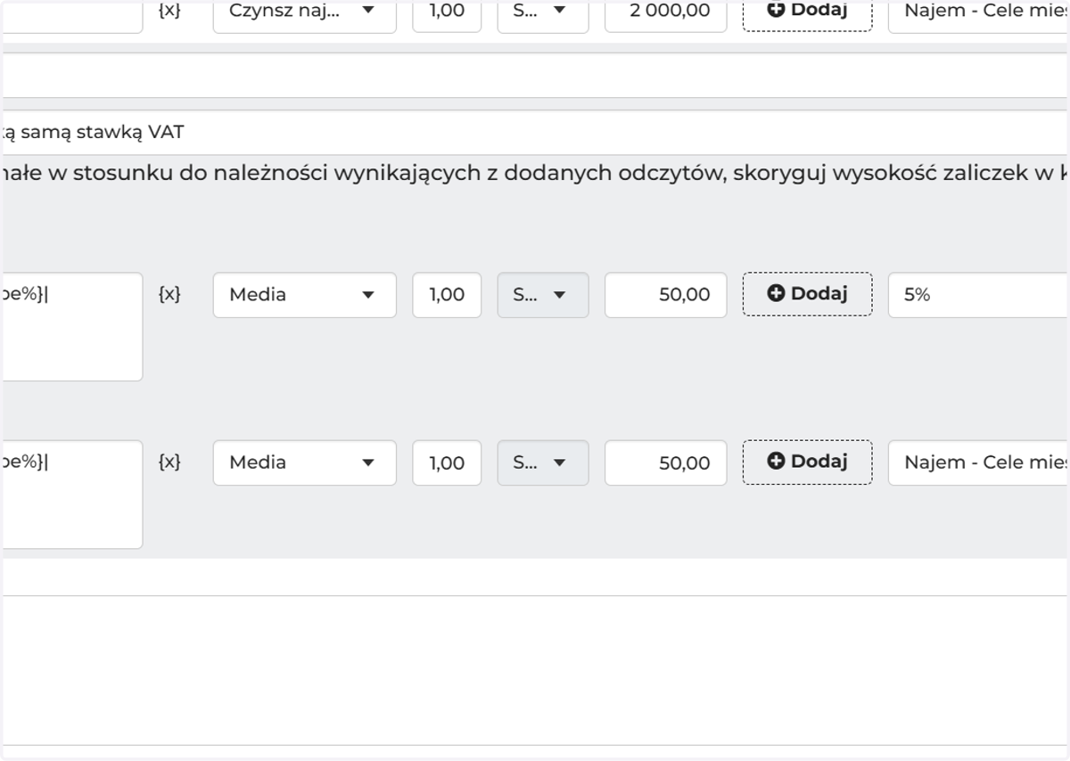 W pozycji automatycznie zaczyta się kwota zaliczki, jaka została ustawiona w edycji licznika. Tę kwotę możesz zmienić wg własnych preferencji i ustaleń z najemcą.