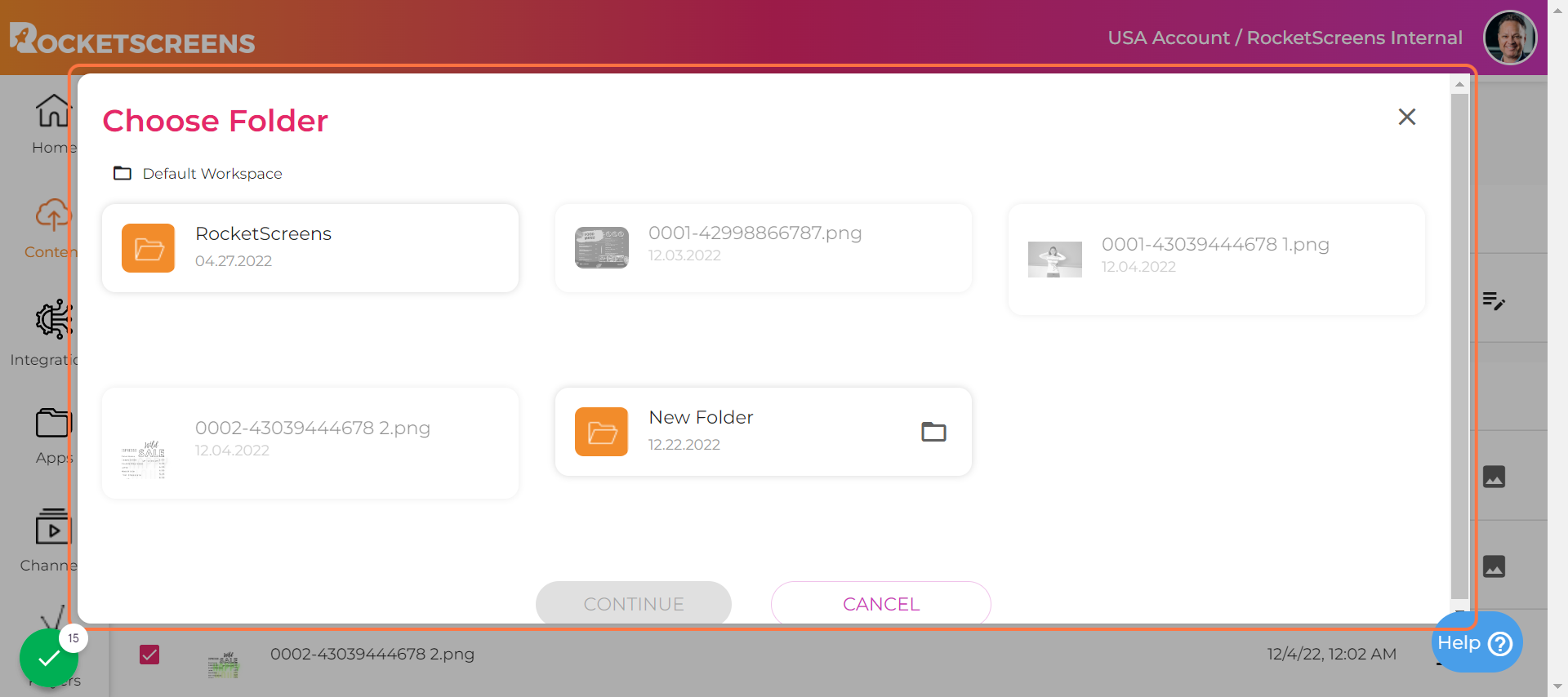Choose the folder to move files to new location
