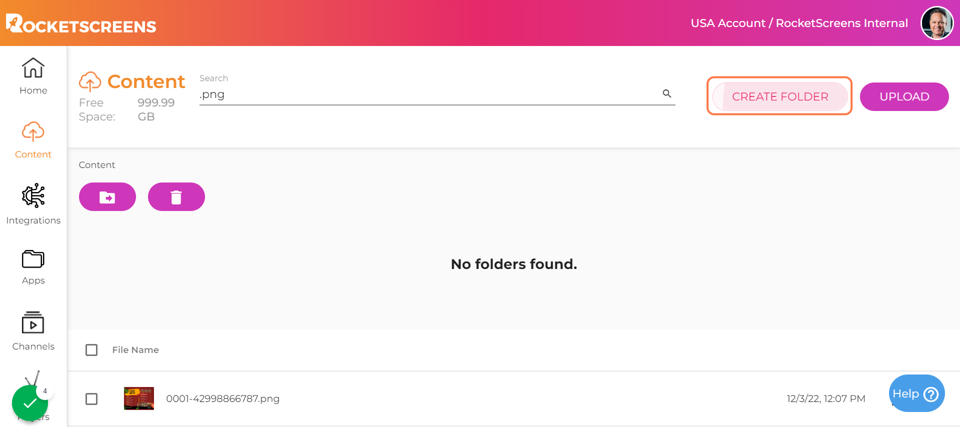 CREATE FOLDER Button