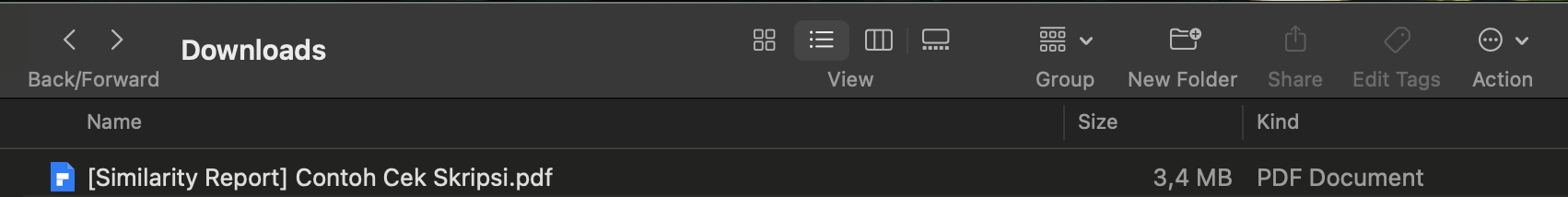 Hasil pengecekan Turnitin akan masuk ke dalam folder Downloads