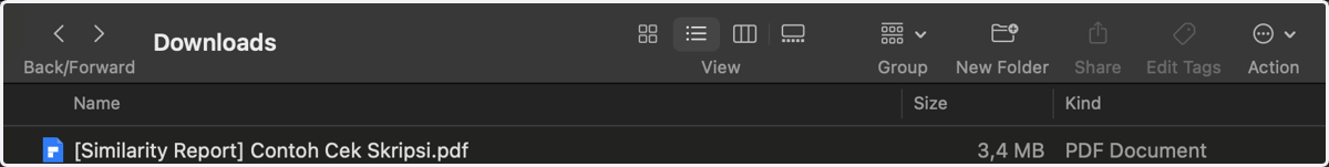 Hasil pengecekan Turnitin akan masuk ke dalam folder Downloads