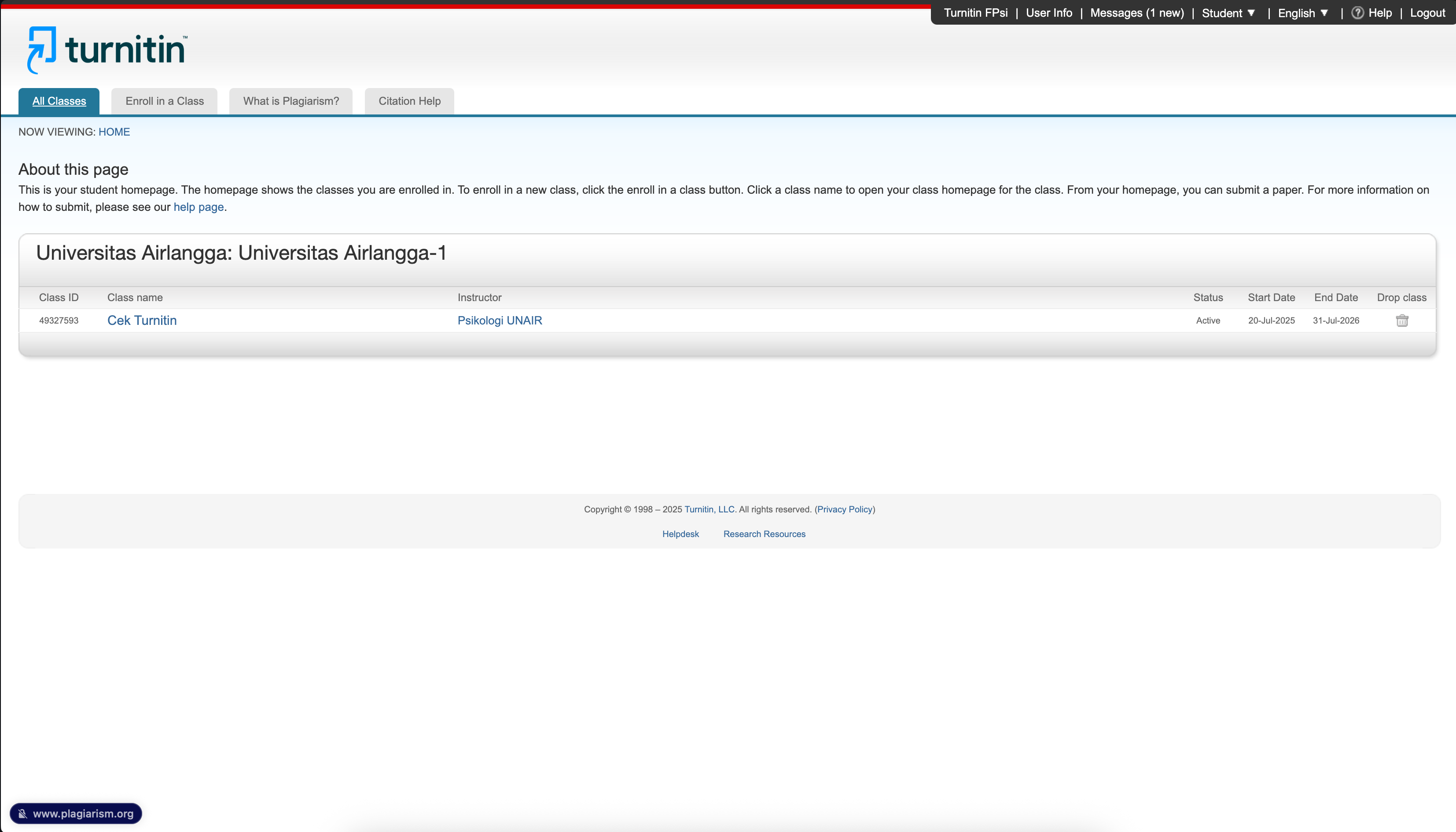 Pilih class "Cek Turnitin"