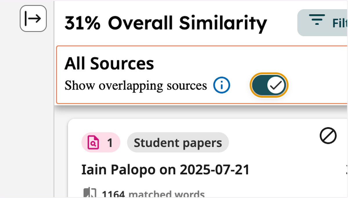 Pastikan pilihan "Show overlapping sources" telah aktif