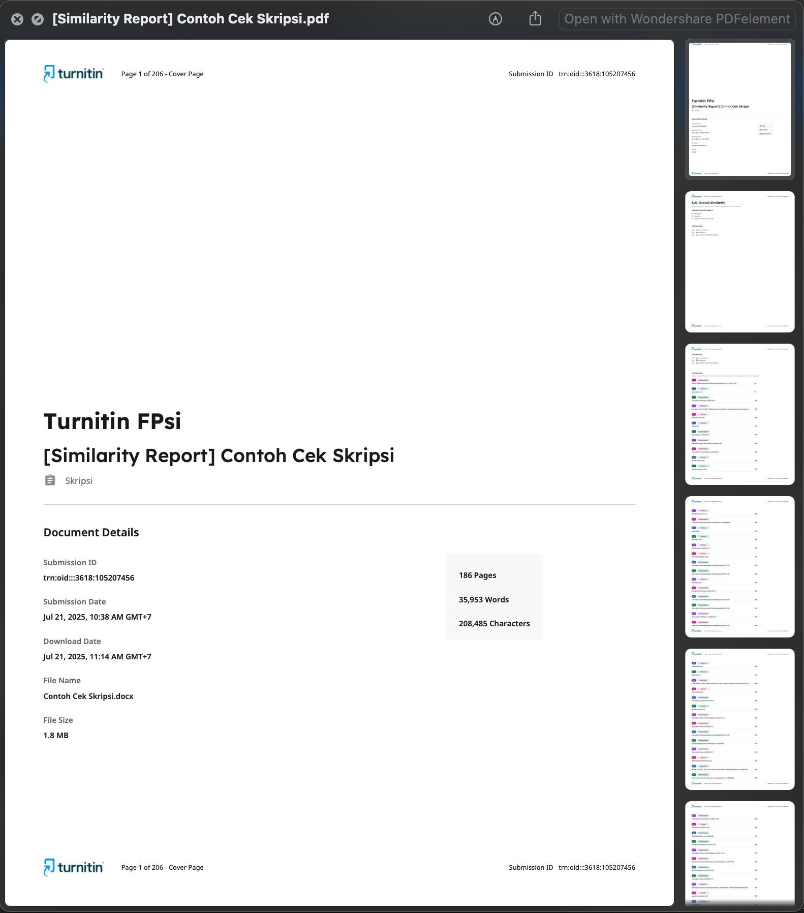 Tampilan halaman pertama berkas unduhan pengecekan kemiripan
