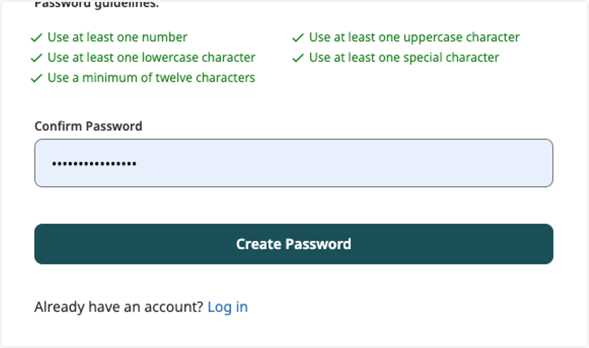 Klik pada Create Password