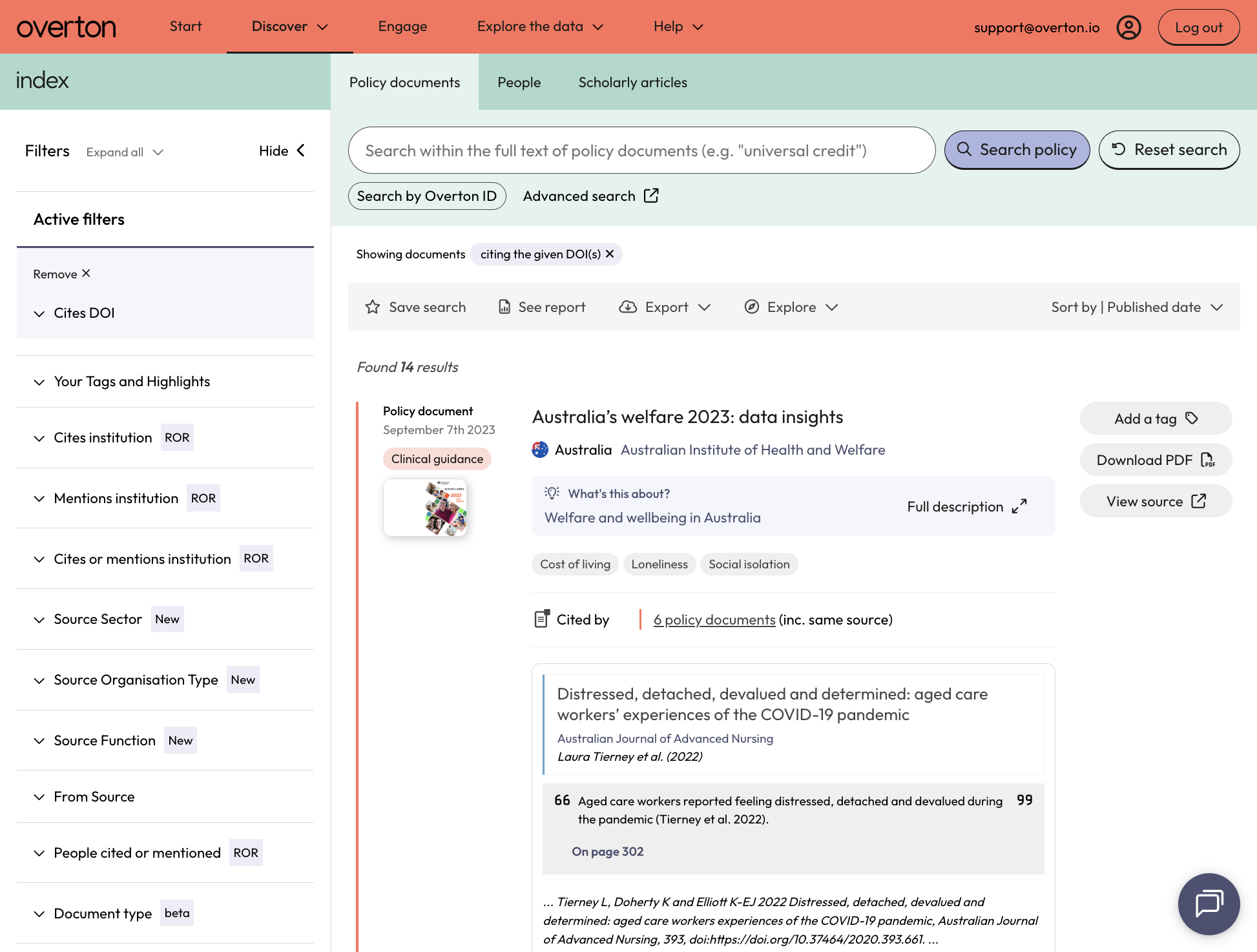 You can save your search (to set up email alerts), see a report, export these results, or explore further.