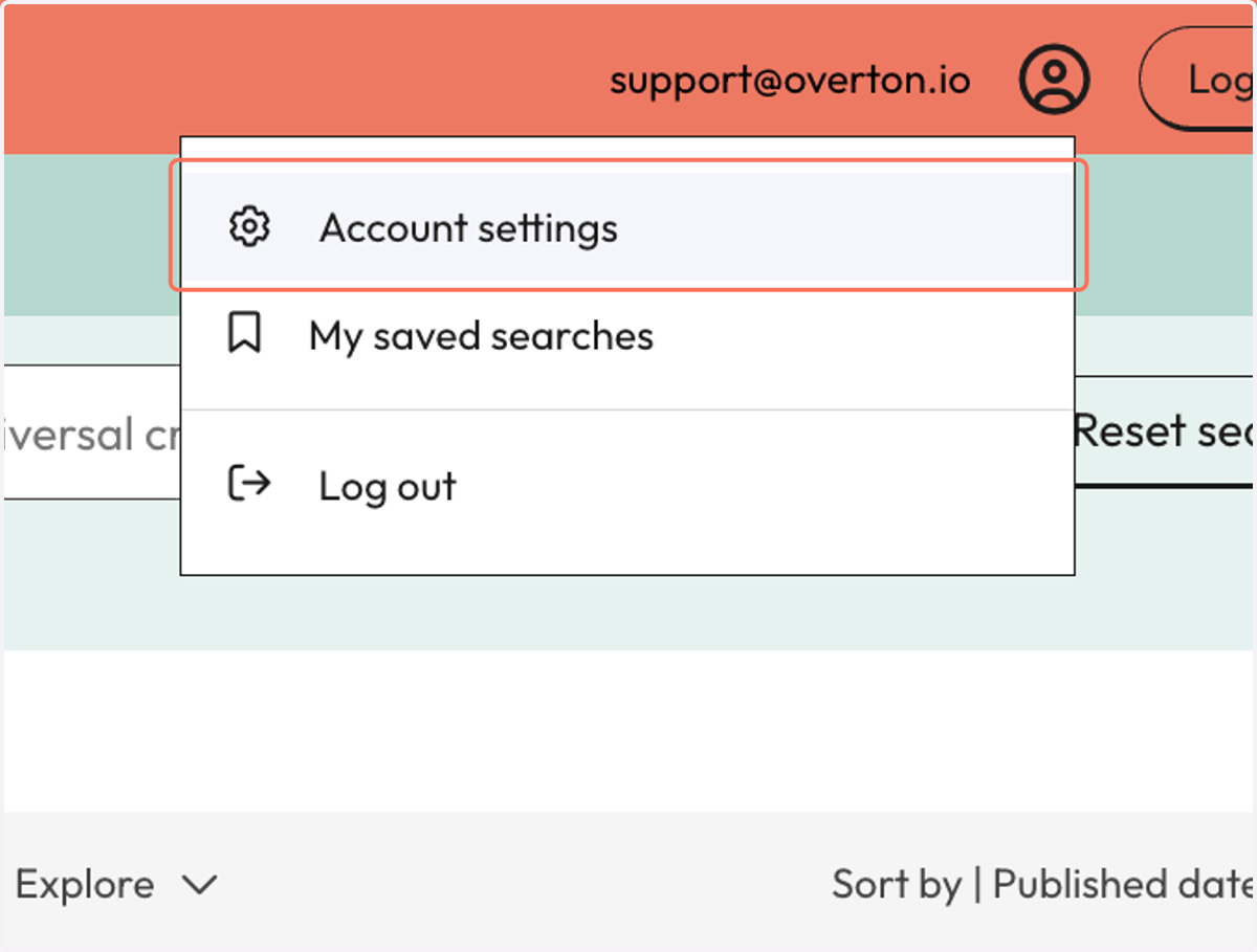 To view or edit your list of DOIs, click the person icon at the top right of the screen and then select "Account settings."