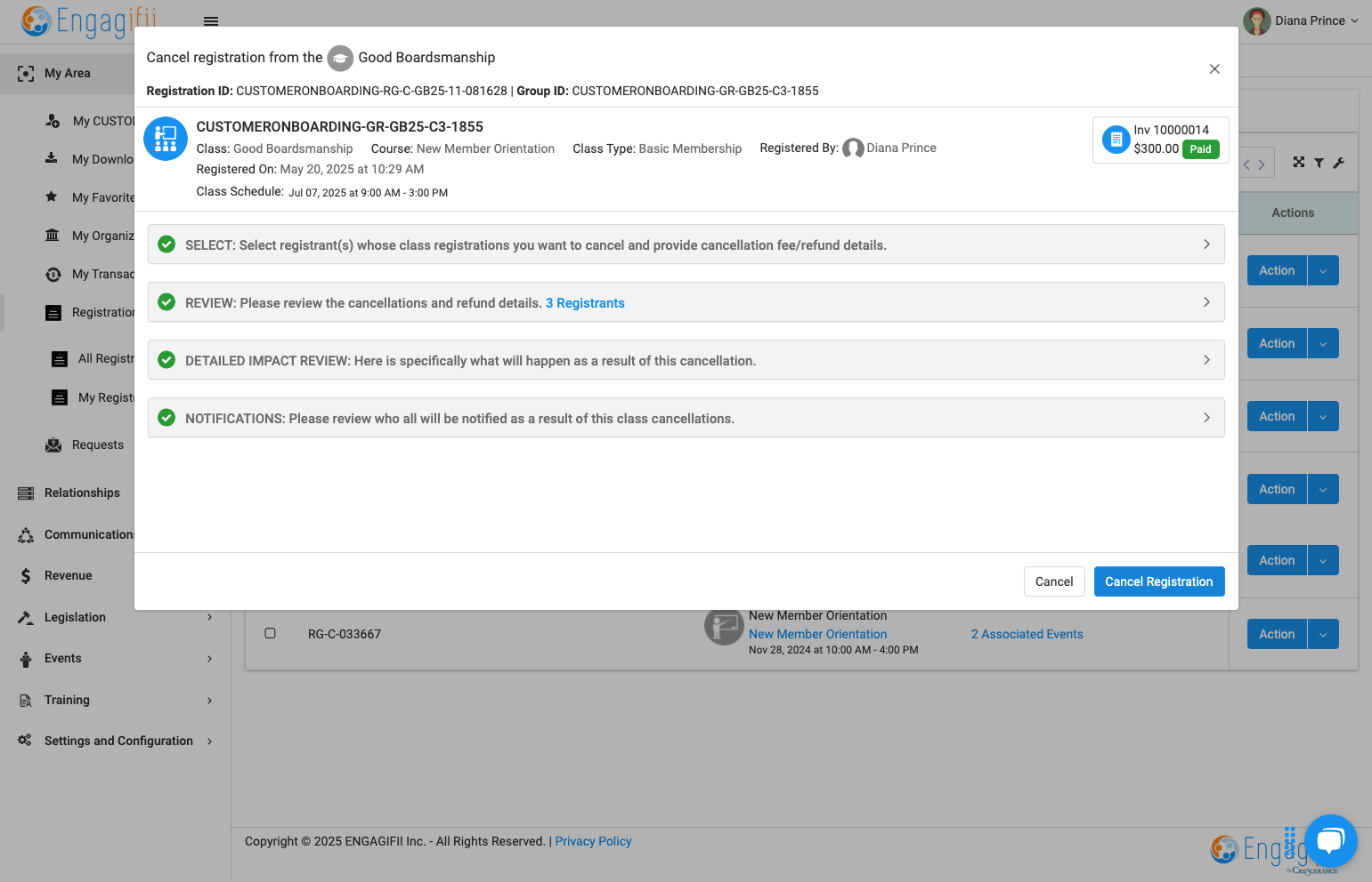 Click on Cancel Registration