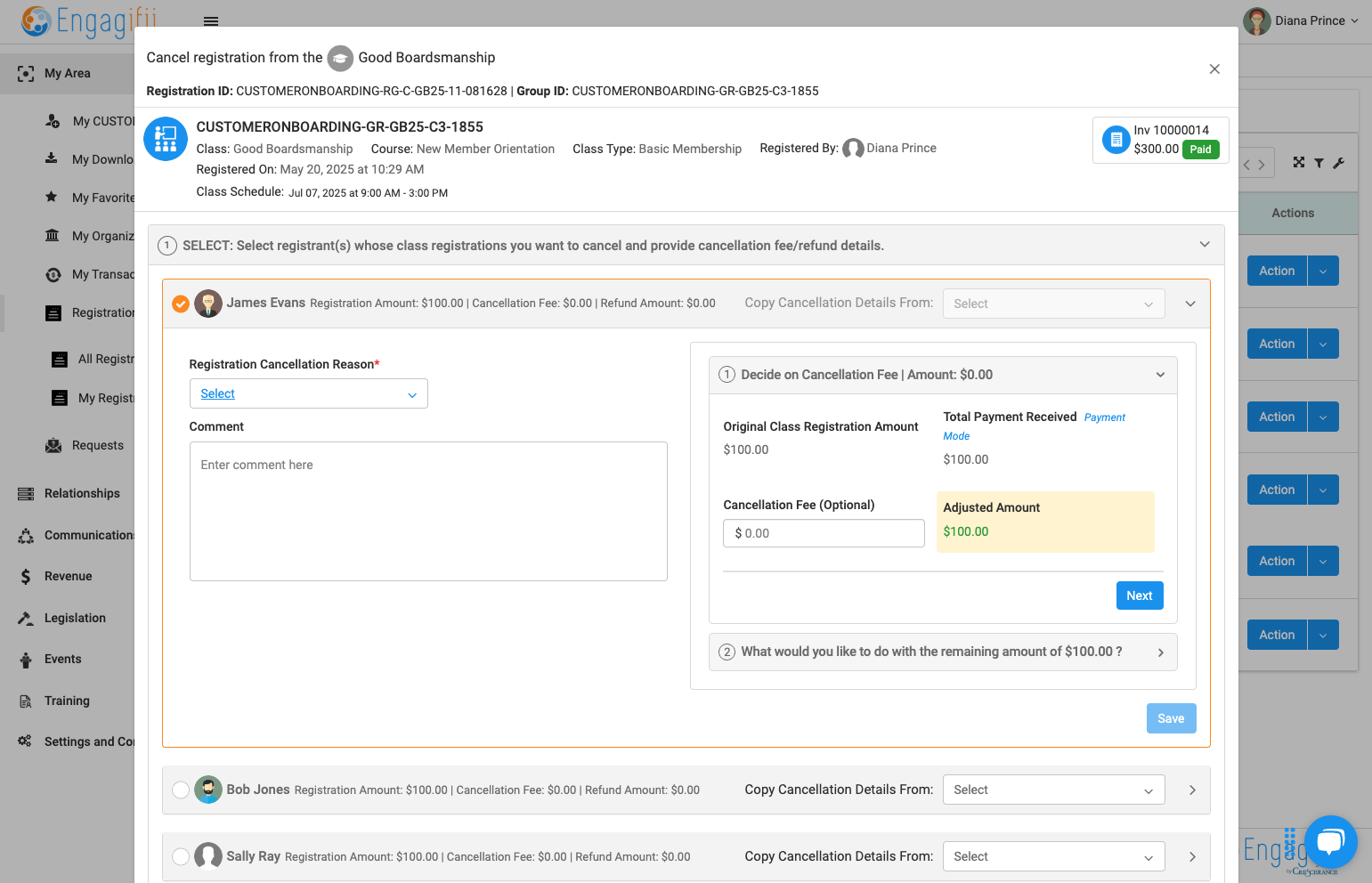 Select or Add a Cancellation Reason and an optional comment