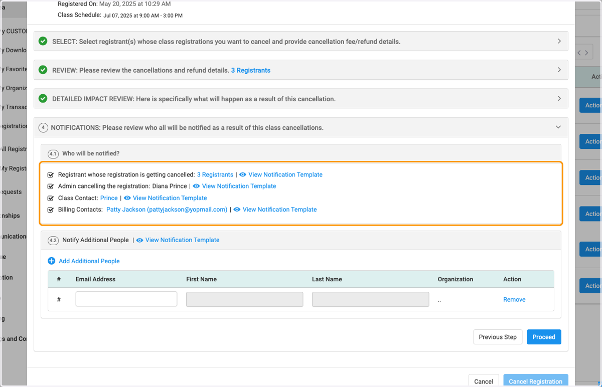 Review cancellation notifications