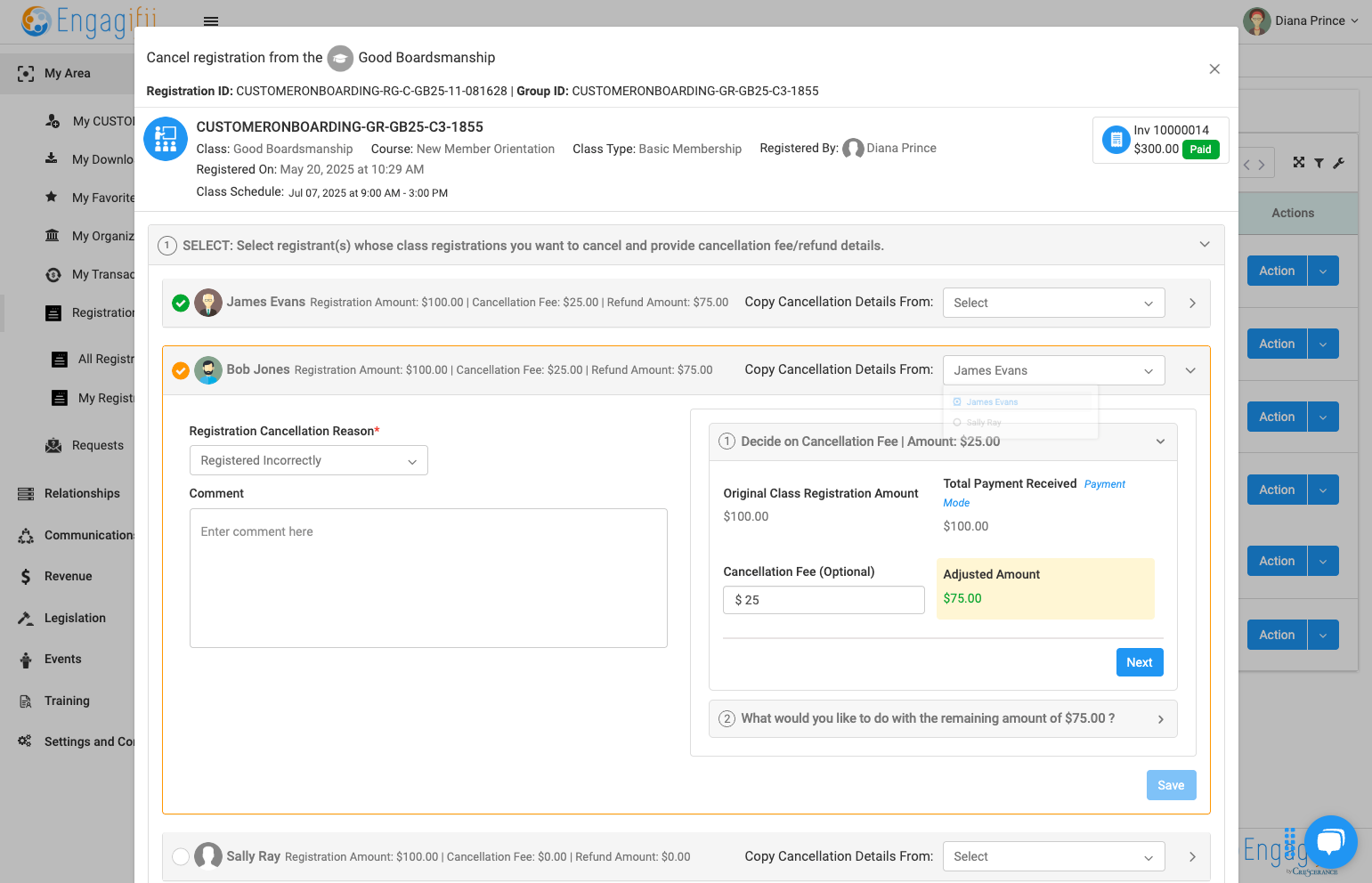 If you are cancelling multiple registrants from a class, you can copy the cancellation details from the other registrants