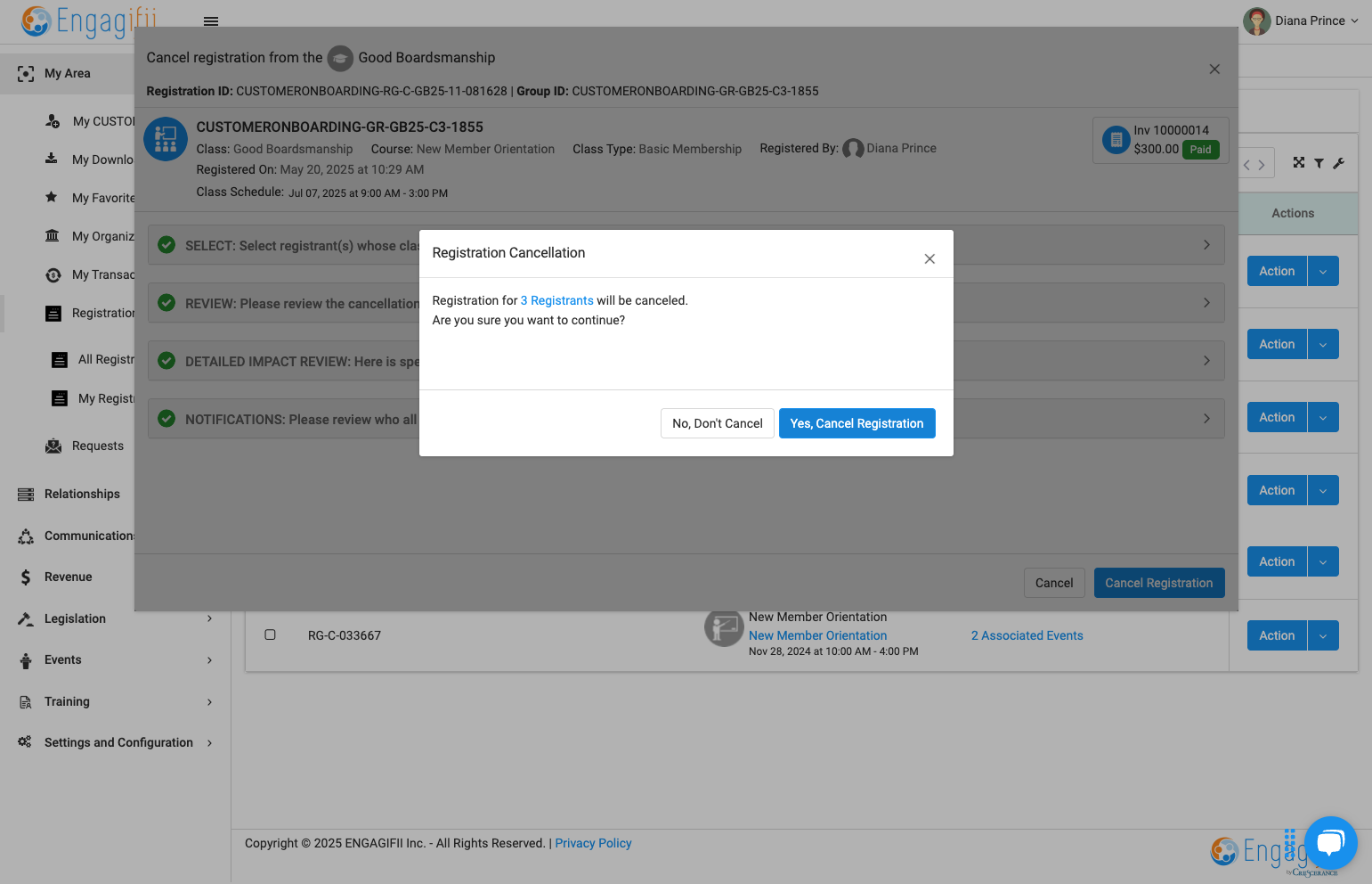 Click on Yes, Cancel Registration
