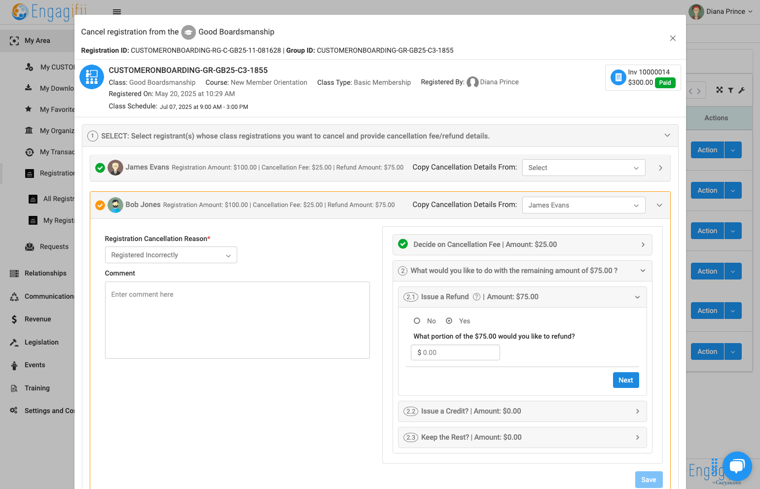 Determine refund amount and click on Next