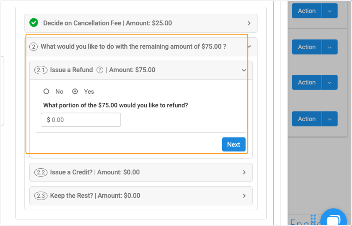 Determine refund amount and click on Next
