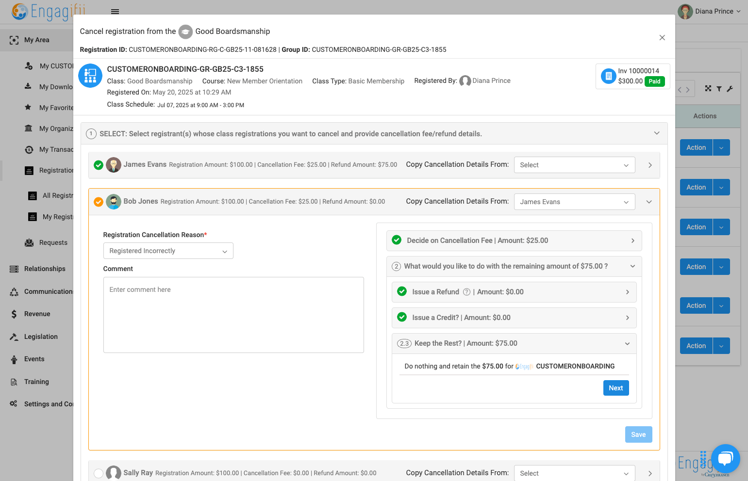 Determine retained amount and click on Next