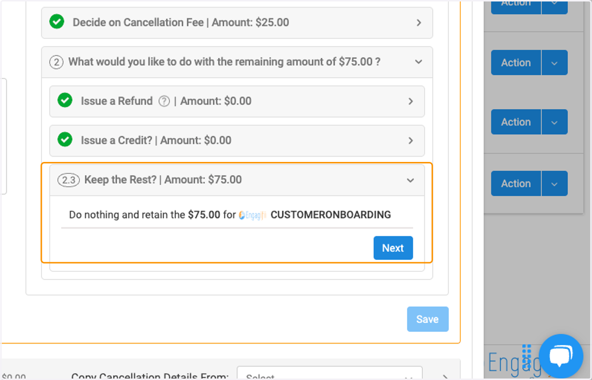 Determine retained amount and click on Next