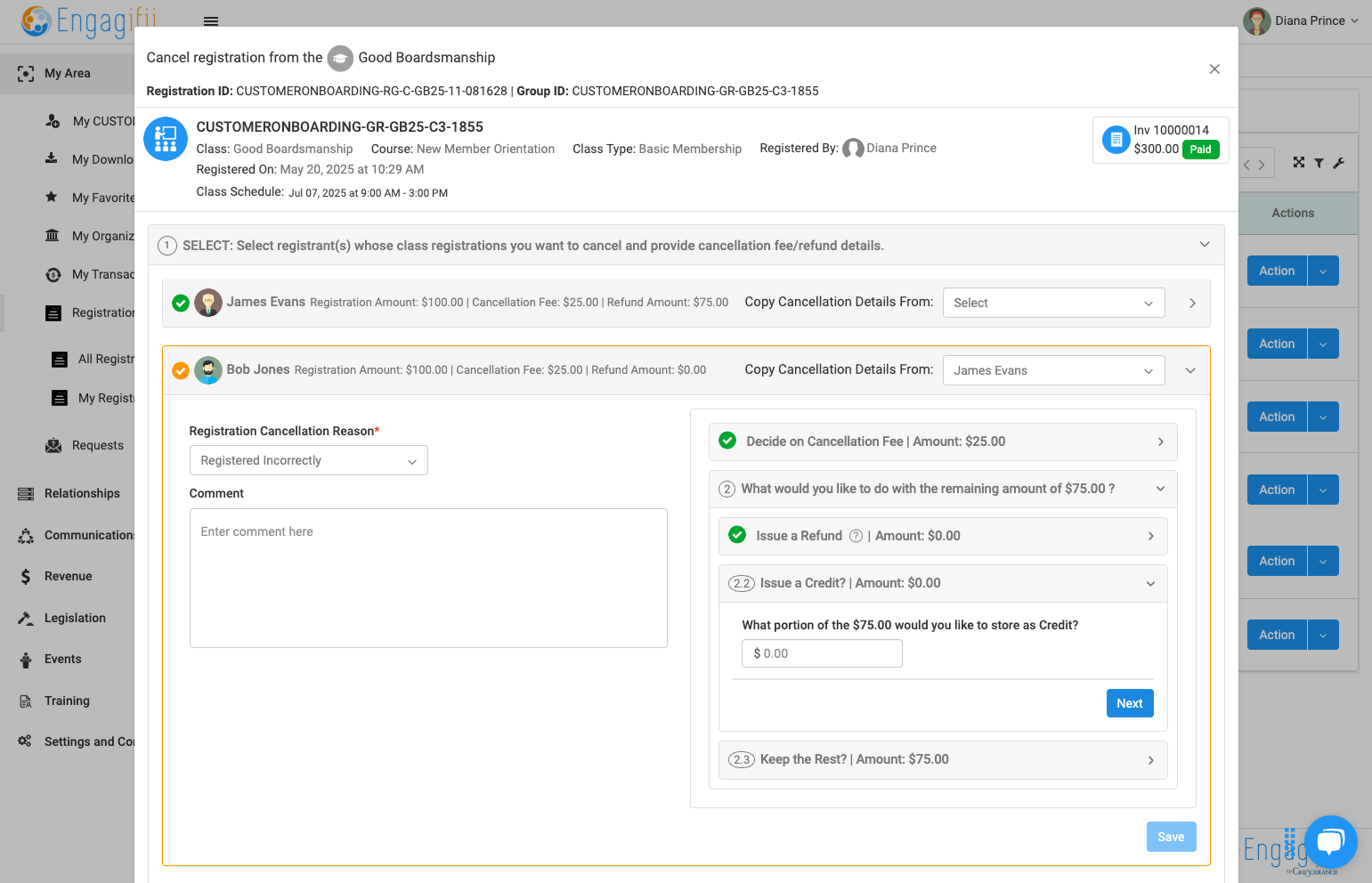 Determine credit amount and click on Next