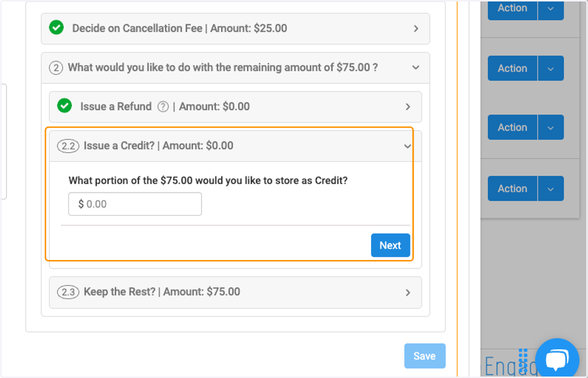 Determine credit amount and click on Next