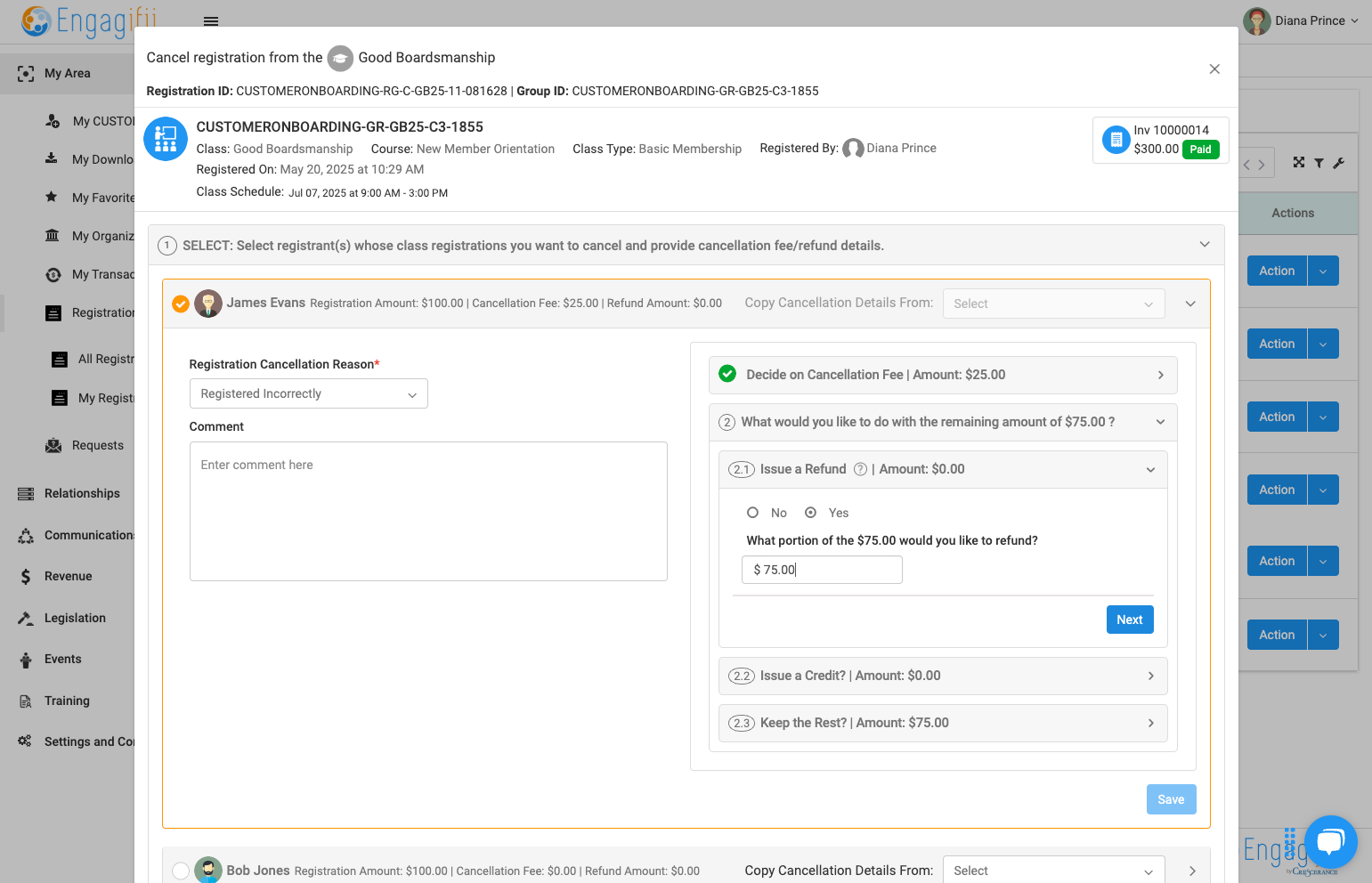 Decide if you want to issue a refund, No or Yes. Determine amount of refund and click on Next