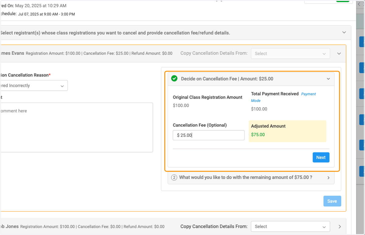 Enter a Cancellation Fee (if required) and then select Next