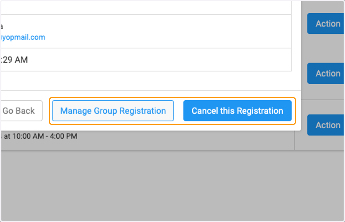 Click on Manage Group Registration to cancel everyone or click Cancel this Registration to only cancel an individual from the class.