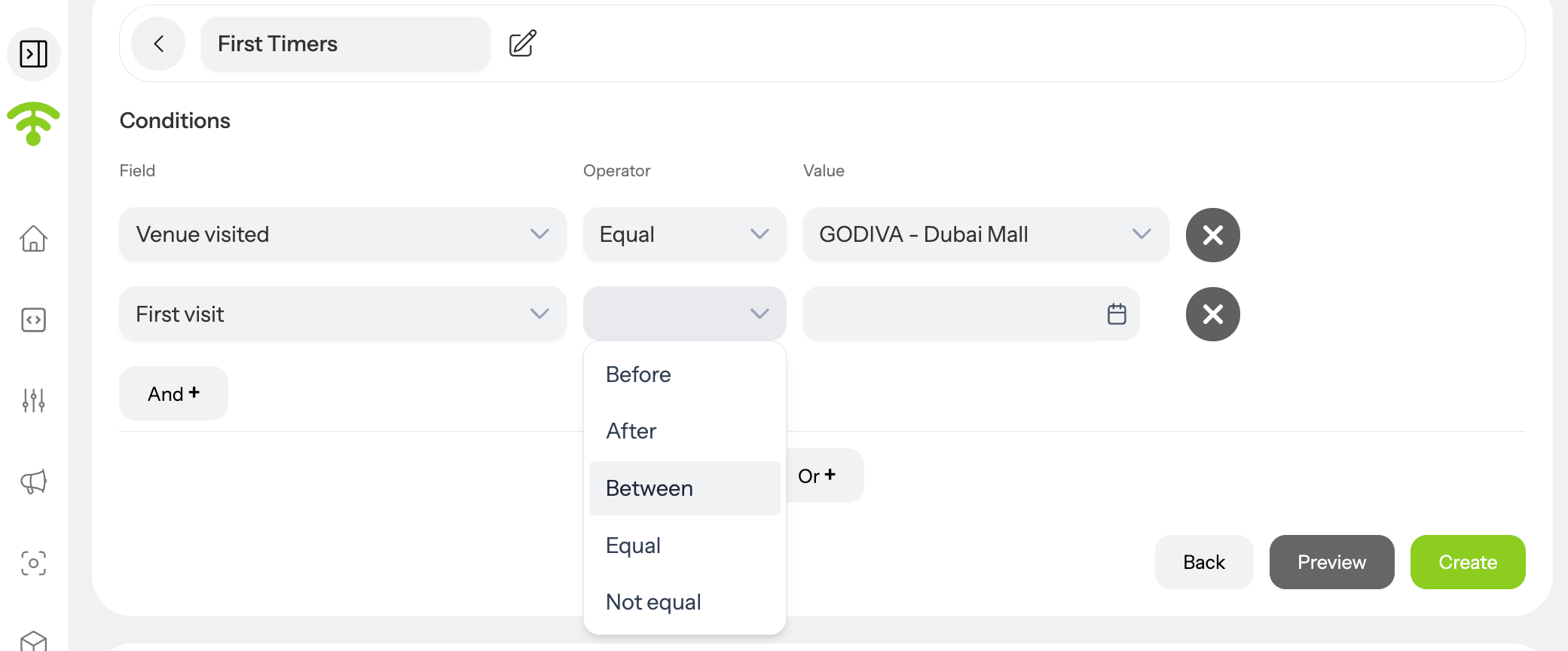 Add the Date-Based Visit Condition.