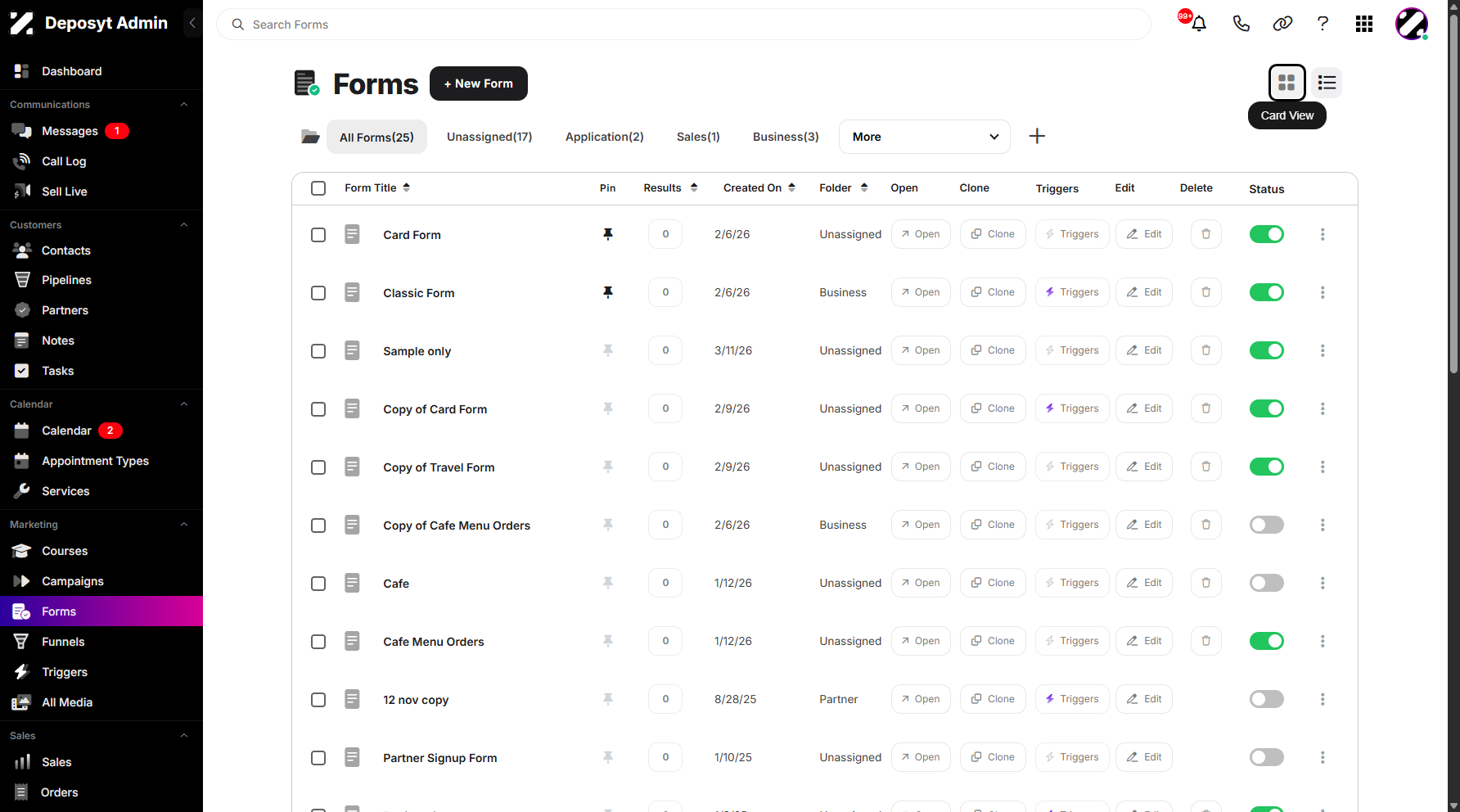 Step 3: Click on Card View to navigate.