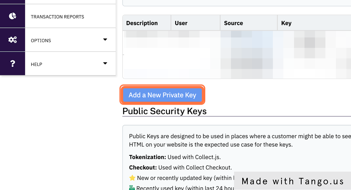 Click on Add a New Private Key