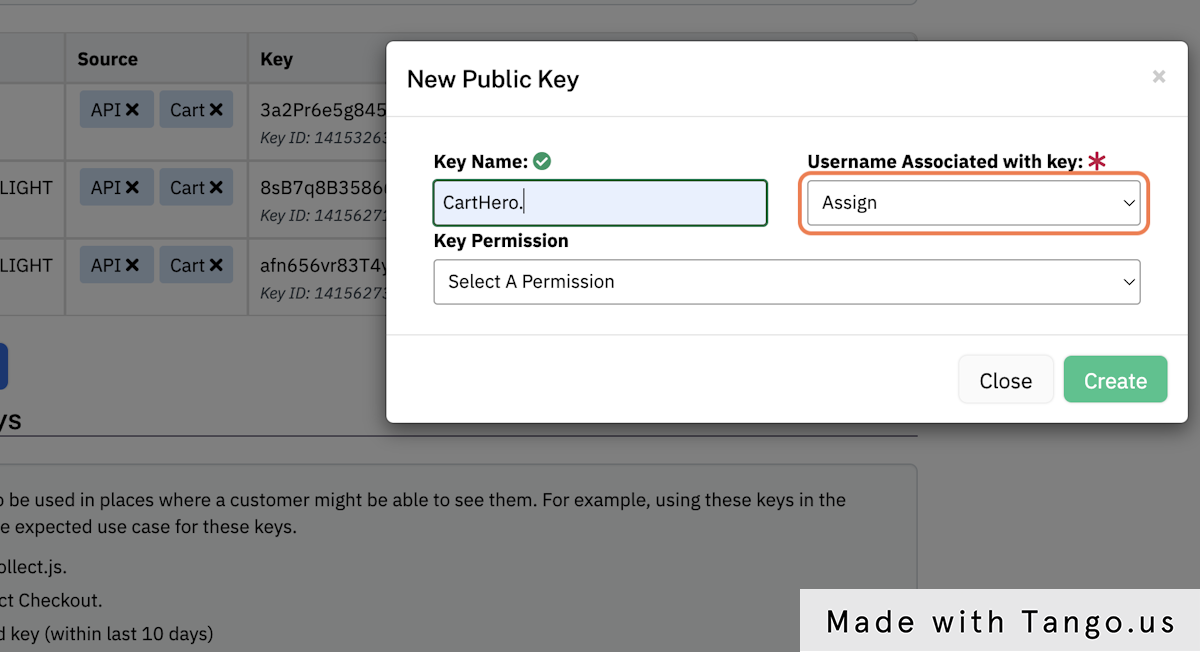 Give your Key a name and select a user