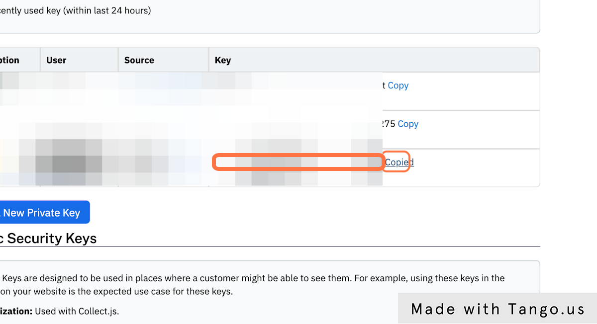 Copy the Private Key you just created