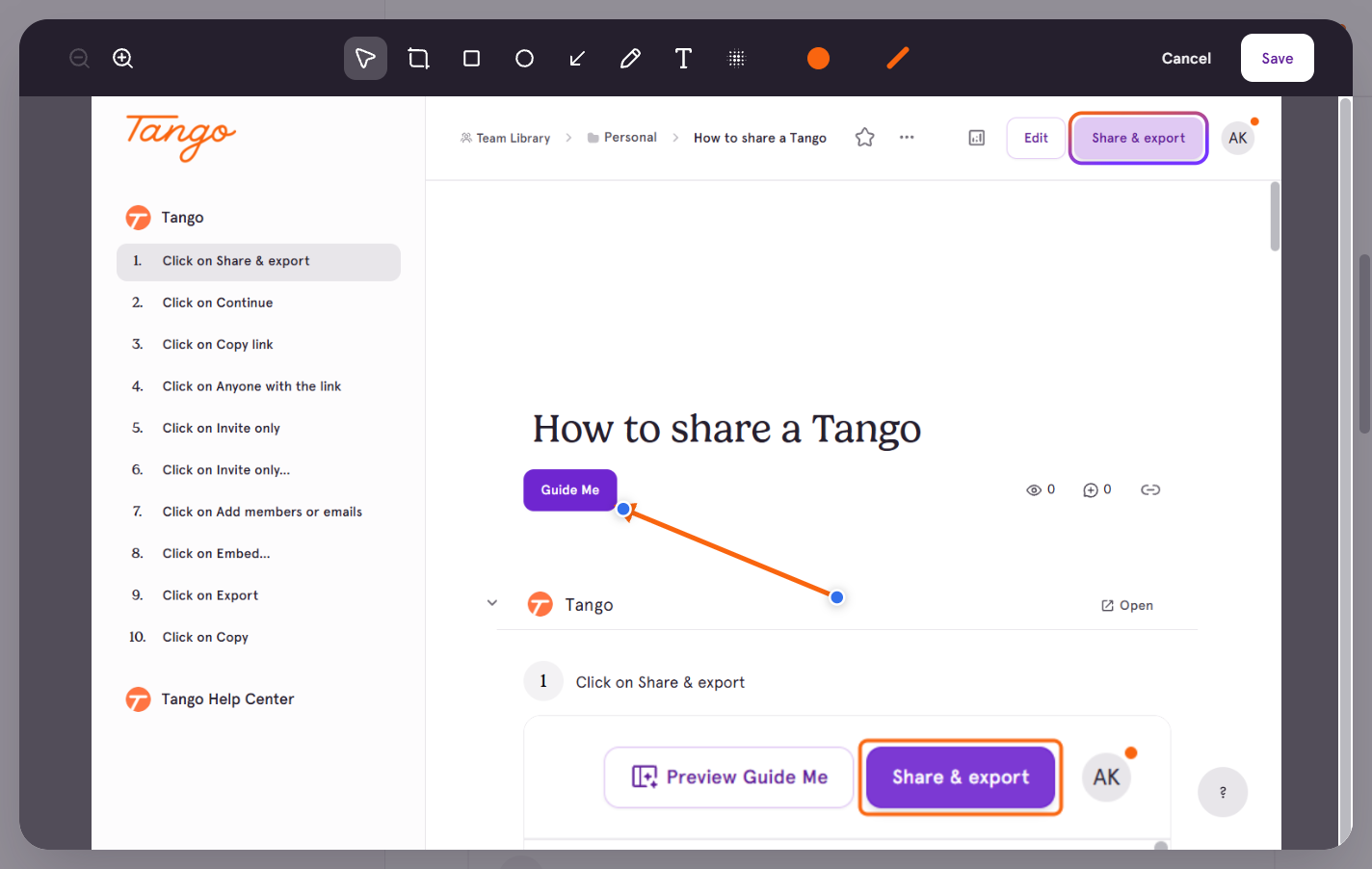 Click and drag to adjust the size of the shape, or the direction of the arrow