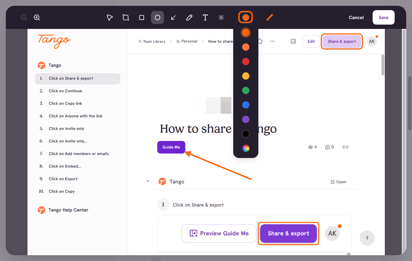You can select the highlight color for your arrow, rectangle or ellipse