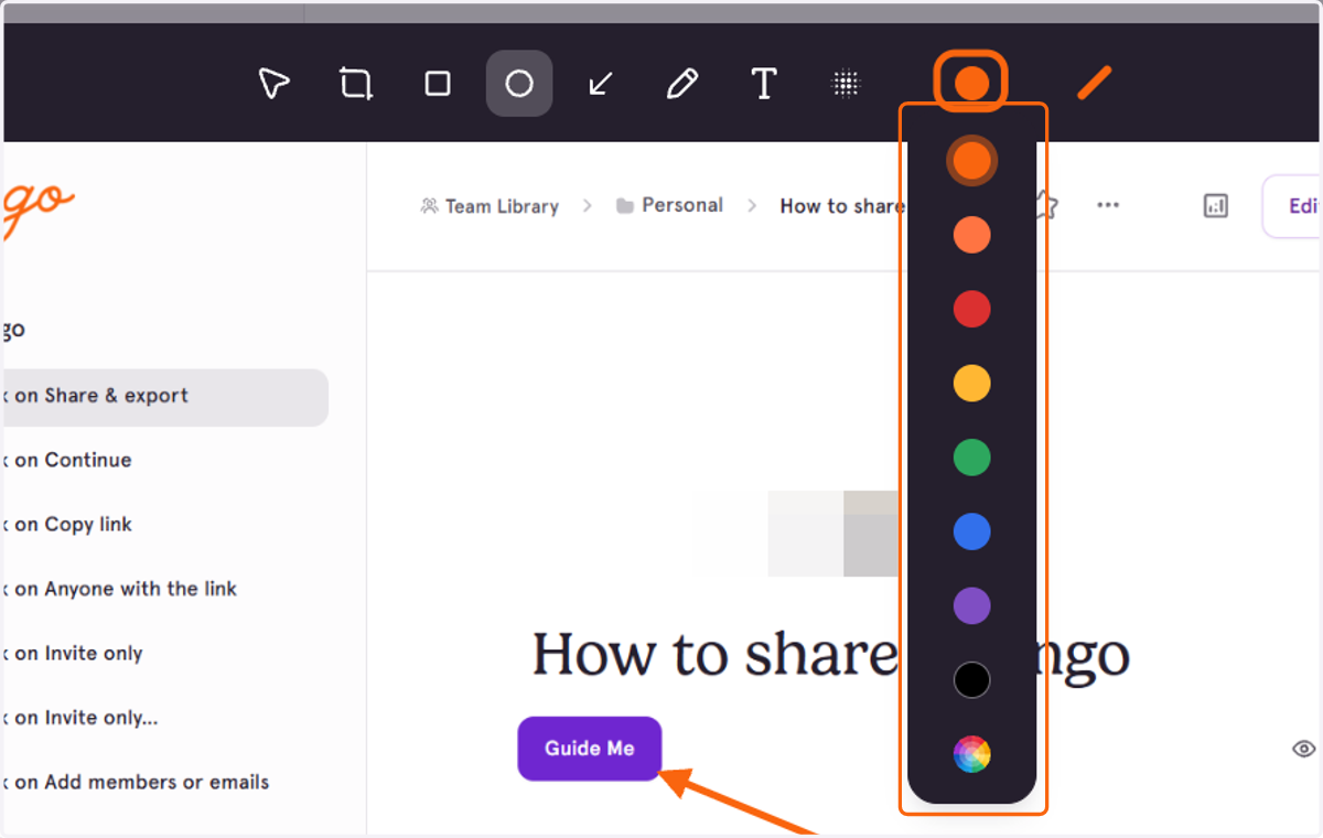 You can select the highlight color for your arrow, rectangle or ellipse