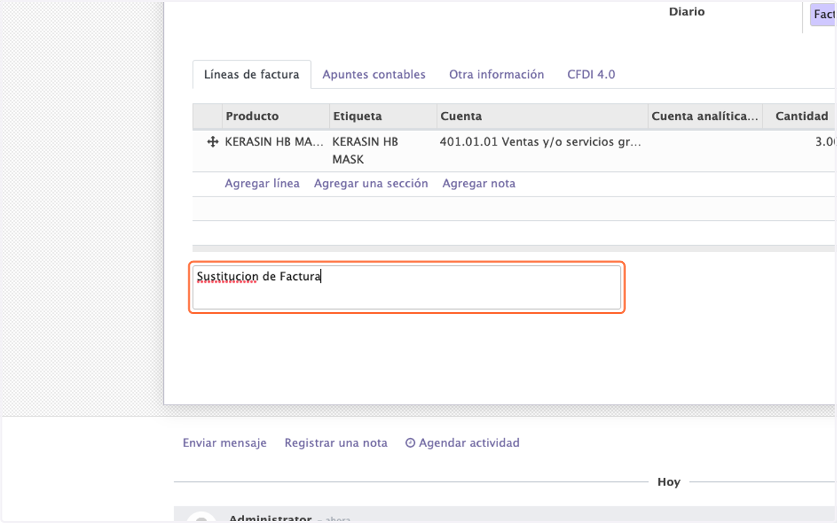 Opcional escribimos alguna referencia como: "Sustitución de Factura 003"