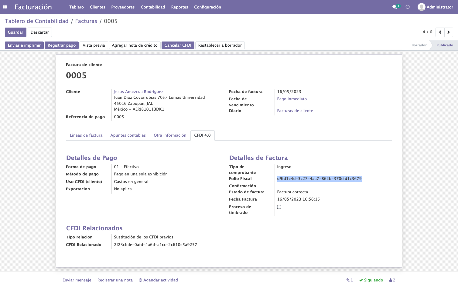 Copiar el Folio Fiscal UUID de la nueva factura, en este caso: d9fd1e4d-3c27-4aa7-862b-370cfd1c3679