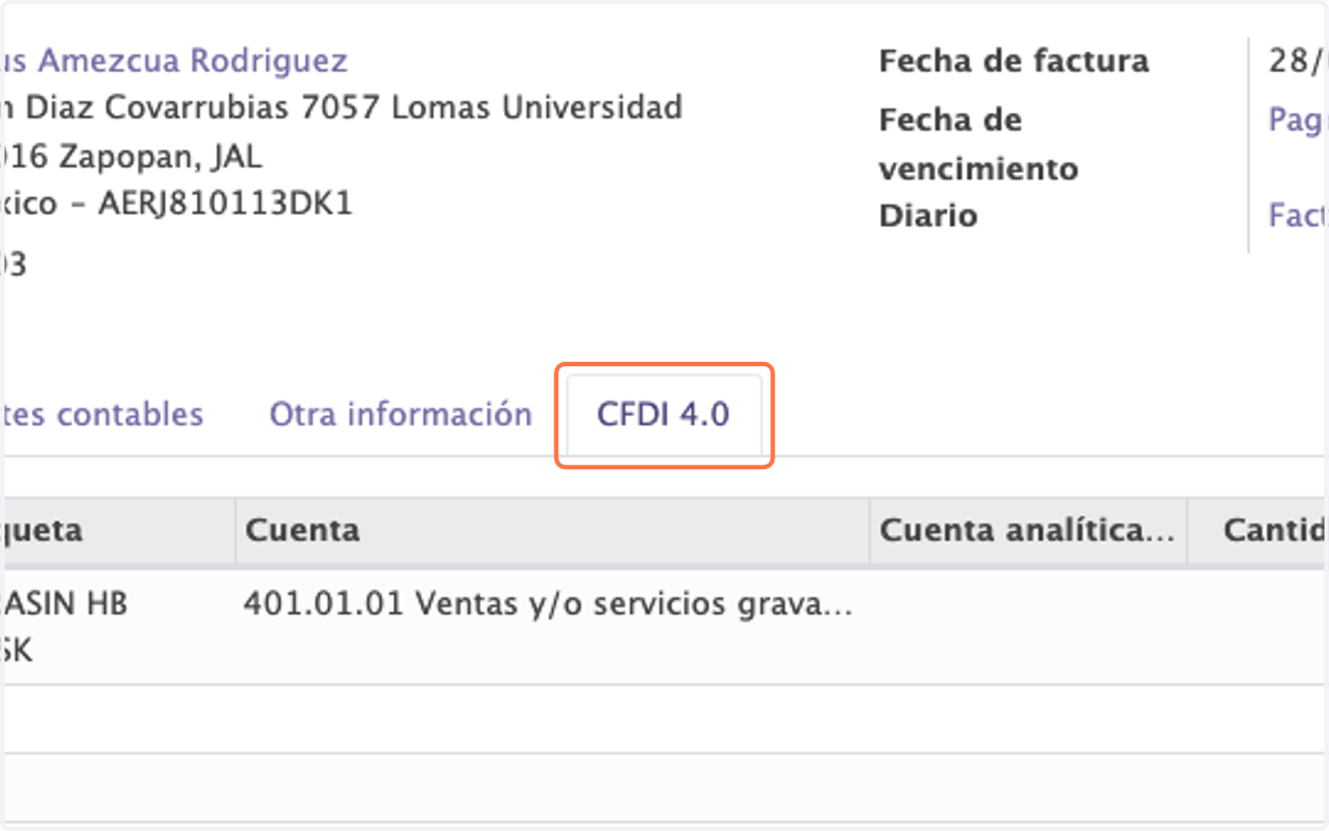 Click en la pestaña de CFDI 4.0