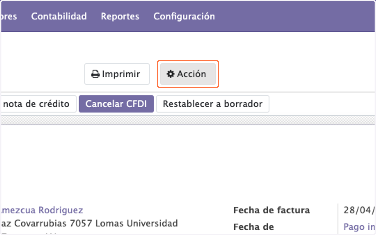 Una vez copiado damos click en Acción