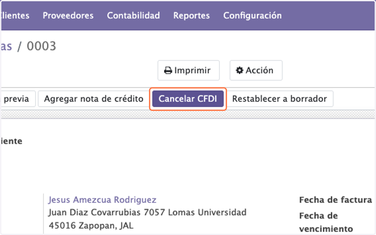 Click en Cancelar CFDI
