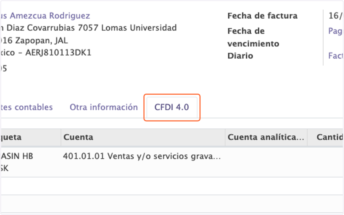 Una vez generado damos click en CFDI 4.0