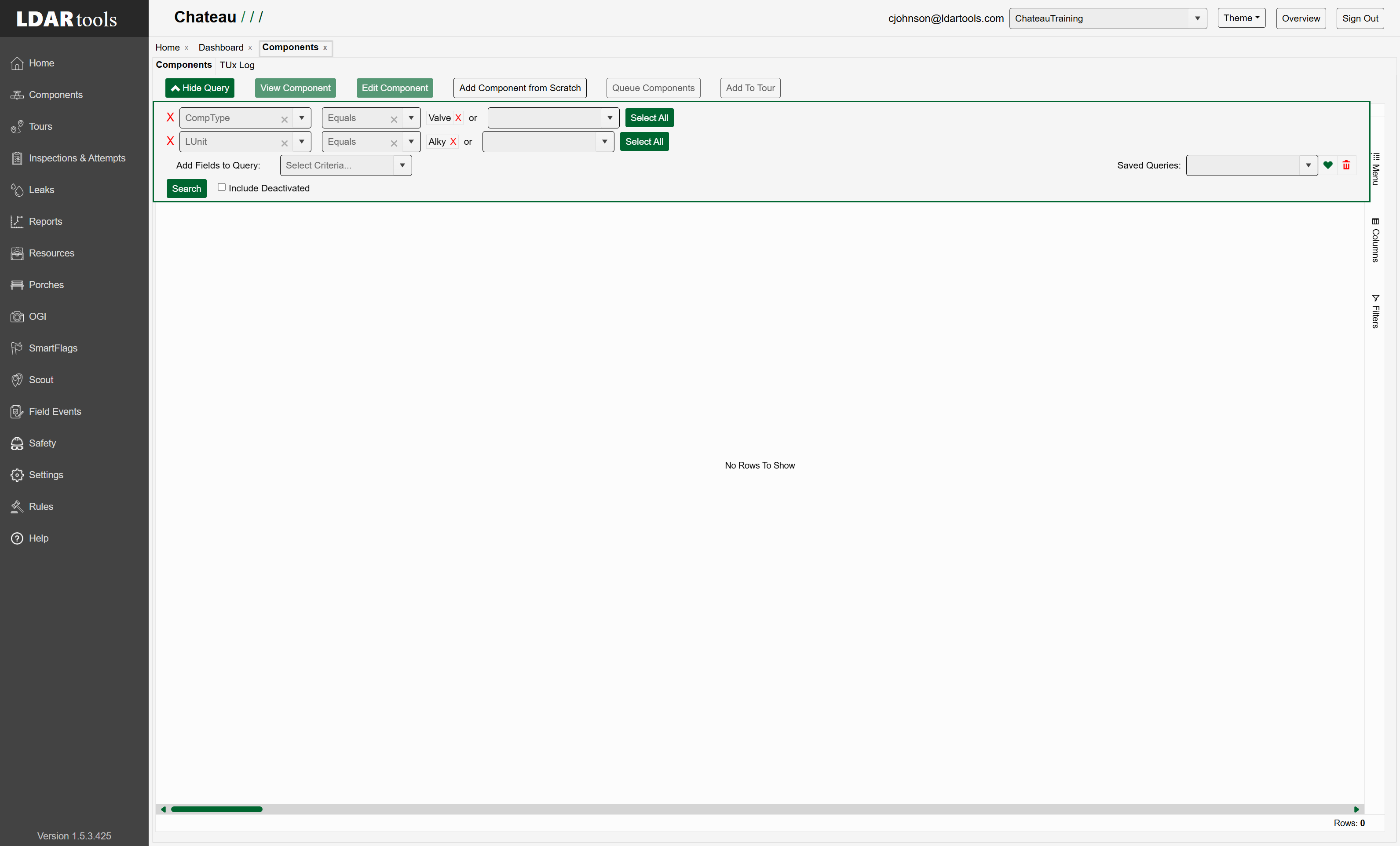 Utilize the query builder to find the component(s) you wish to edit.