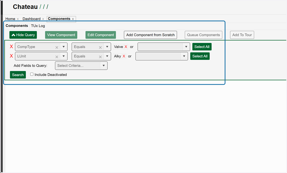 Utilize the query builder to find the component(s) you wish to edit.