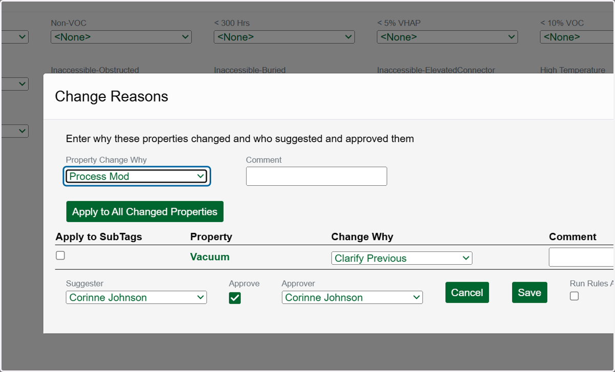 Select a reason for the change in the Profile Change Why dropdown.