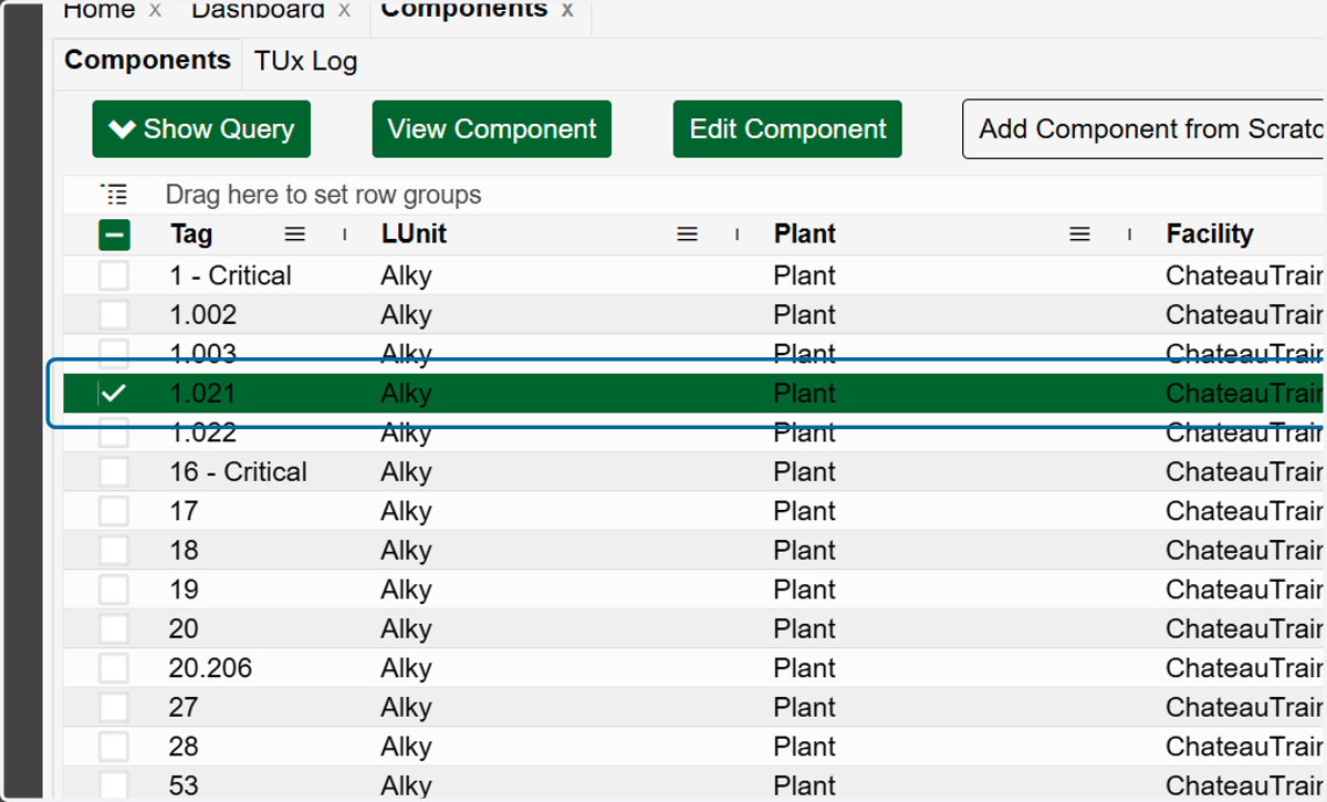 Select the row(s) that match the components you want to edit.